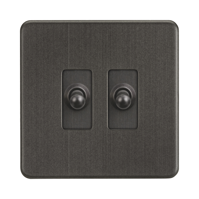 Knightsbridge Screwless Smoked Bronze 10AX 2G Toggle Switch SF2TOGMSB