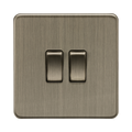 Antique Brass Light Switch (2G 2-way) by Knightsbridge with Screwless flat plate rated 10AX