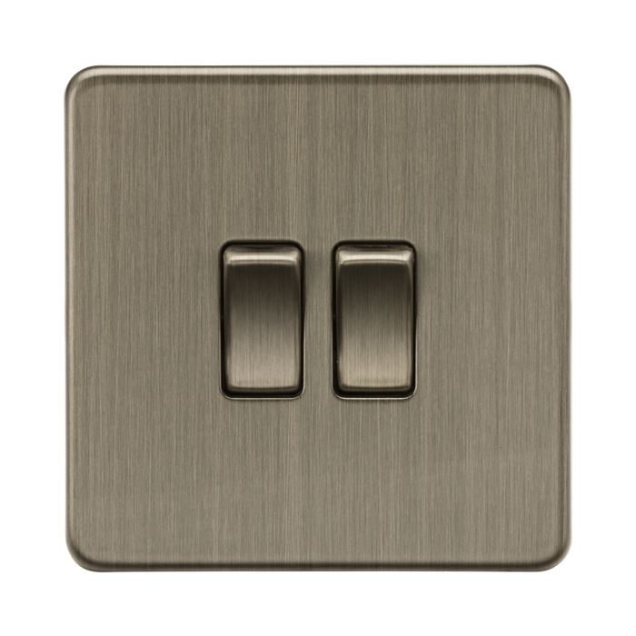 Antique Brass Light Switch (2G 2-way) by Knightsbridge with Screwless flat plate rated 10AX