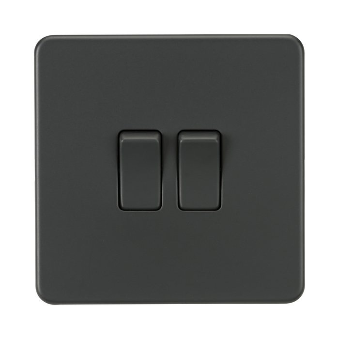 Anthracite Light Switch (2G 2-way) by Knightsbridge with Screwless flat plate rated 10AX