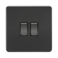 Matt Black Light Switch (2G 2-way) by Knightsbridge with Screwless flat plate rated 10AX