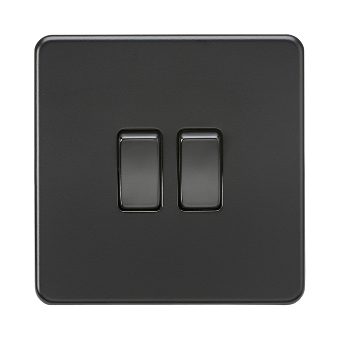 Matt Black Light Switch (2G 2-way) by Knightsbridge with Screwless flat plate rated 10AX