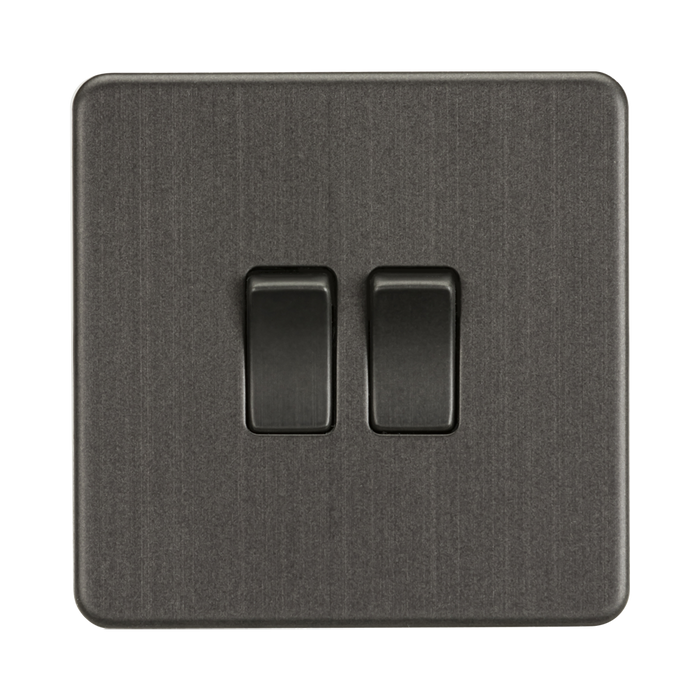 Smoked Bronze Light Switch (2G 2-way) by Knightsbridge with Screwless flat plate rated 10AX