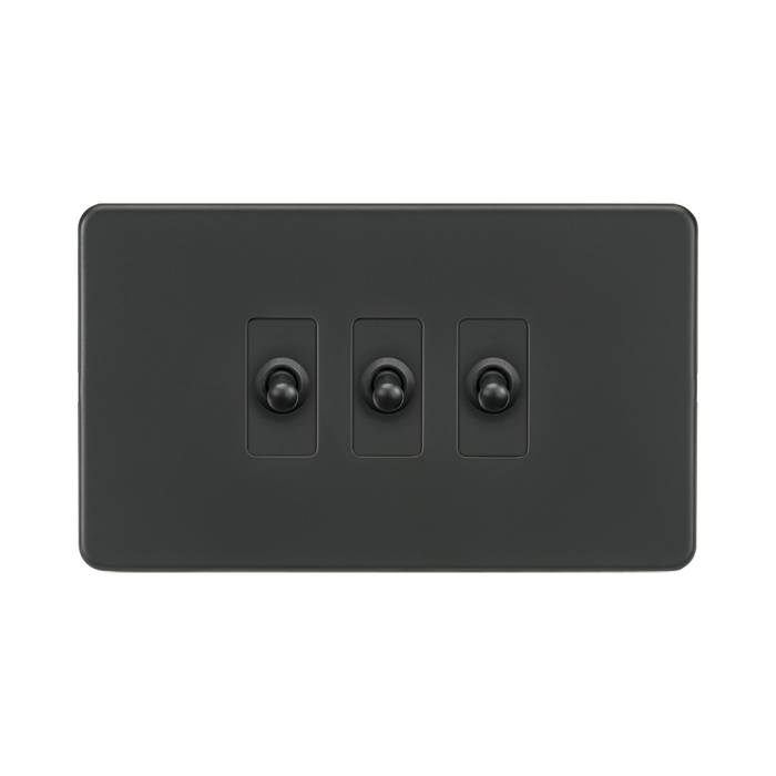 Knightsbridge Screwless Anthracite 10AX 3G Toggle Switch SF3TOGMAT