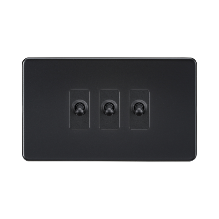 Matt Black Toggle Light Switch (3G 2-way) by Knightsbridge with Toggle Switch rated 10AX