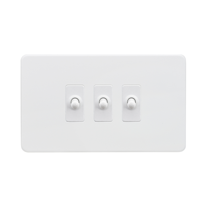 Matt White Toggle Light Switch (3G 2-way) by Knightsbridge with Toggle Switch rated 10AX