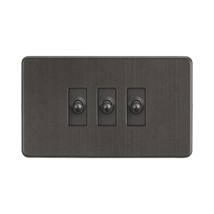 Smoked Bronze Toggle Light Switch (3G 2-way) by Knightsbridge with Toggle Switch rated 10AX