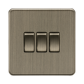 Antique Brass Light Switch (3G 2-way) by Knightsbridge with Screwless flat plate rated 10AX
