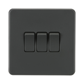 Anthracite Light Switch (3G 2-way) by Knightsbridge with Screwless flat plate rated 10AX