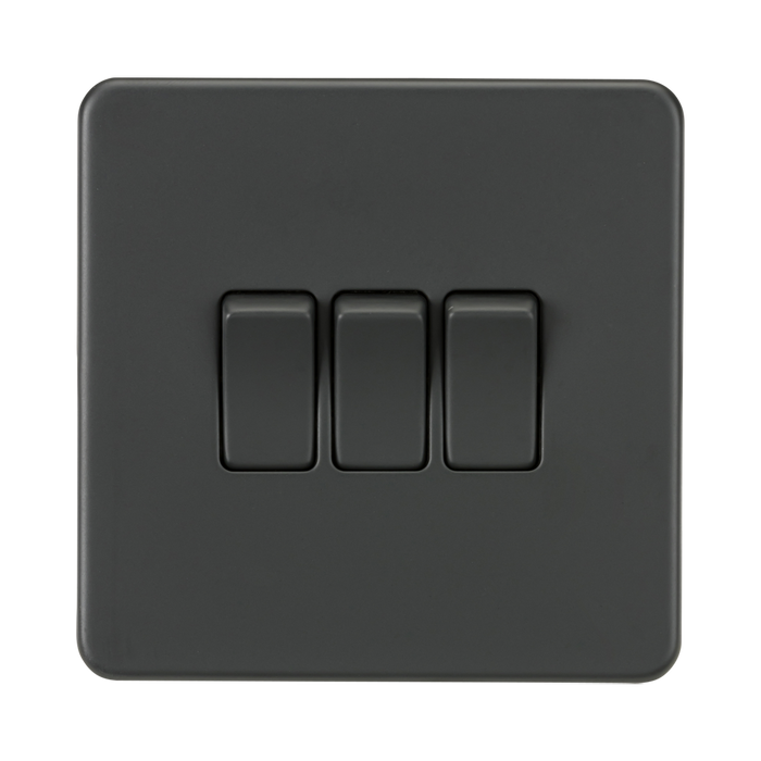 Anthracite Light Switch (3G 2-way) by Knightsbridge with Screwless flat plate rated 10AX