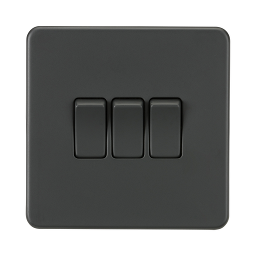 Anthracite three-gang switch on a white background
