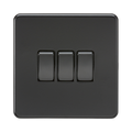 Matt Black Light Switch (3G 2-way) by Knightsbridge with Screwless flat plate rated 10AX