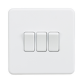 Matt White Light Switch (3G 2-way) by Knightsbridge with Screwless flat plate rated 10AX