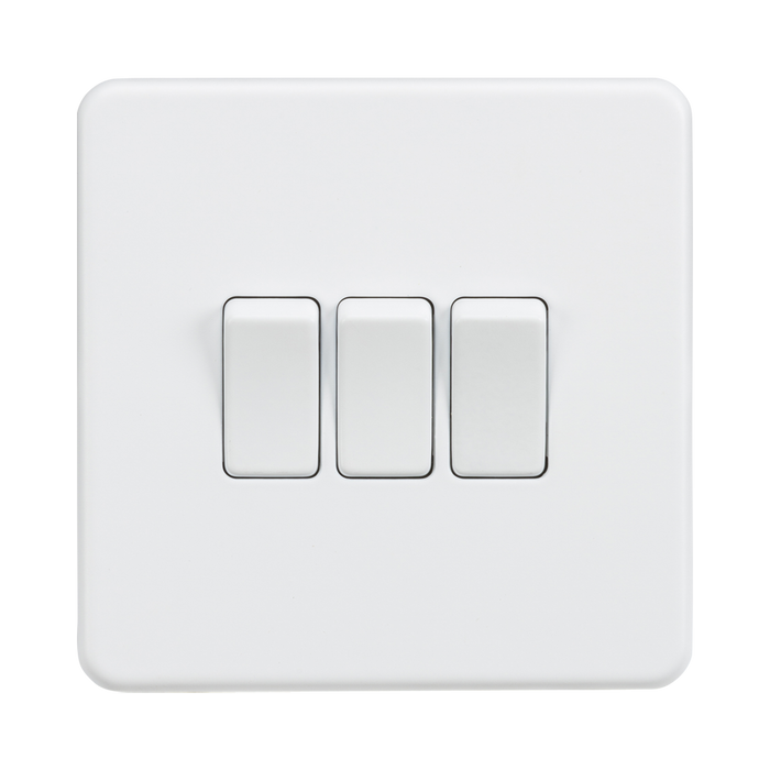 Matt White Light Switch (3G 2-way) by Knightsbridge with Screwless flat plate rated 10AX