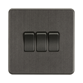 Smoked Bronze Light Switch (3G 2-way) by Knightsbridge with Screwless flat plate rated 10AX
