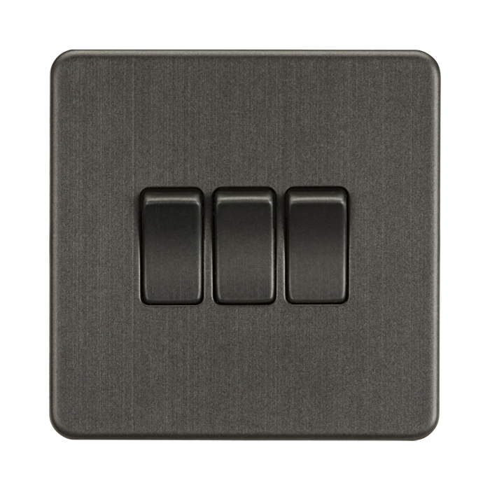 Smoked Bronze Light Switch (3G 2-way) by Knightsbridge with Screwless flat plate rated 10AX
