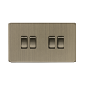 Antique Brass Light Switch (4G 2-way) by Knightsbridge with Screwless flat plate rated 10AX