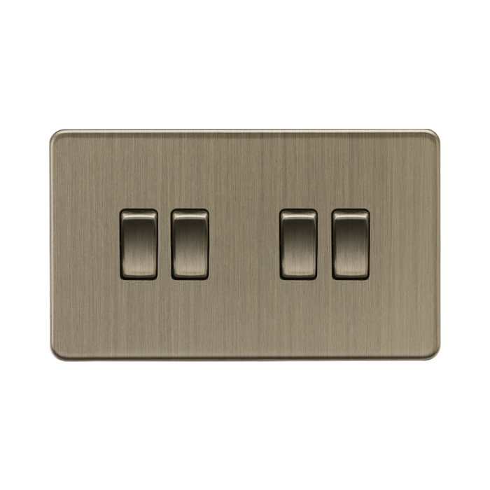 Antique Brass Light Switch (4G 2-way) by Knightsbridge with Screwless flat plate rated 10AX