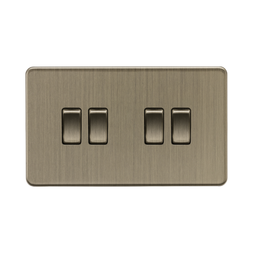 Antique Brass four-gang switch on a white background