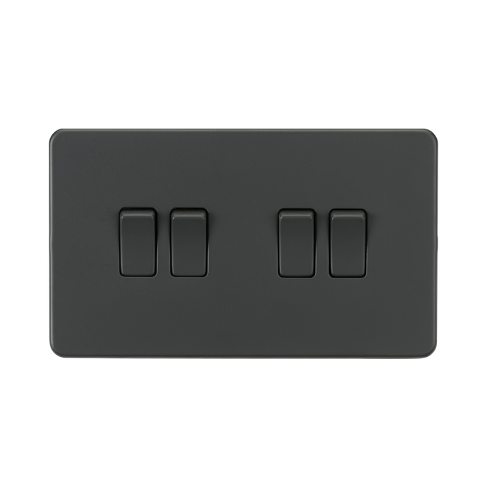 Anthracite Light Switch (4G 2-way) by Knightsbridge with Screwless flat plate rated 10AX