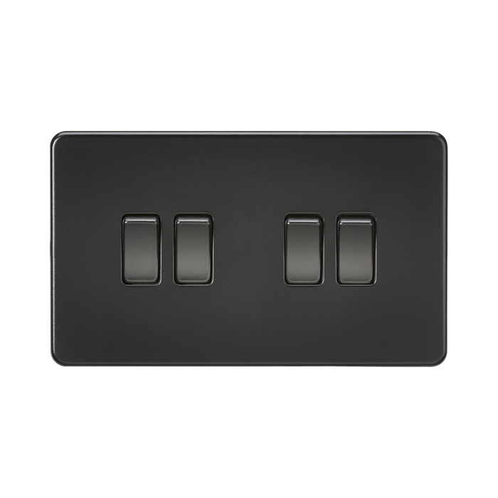 Matt Black Light Switch (4G 2-way) by Knightsbridge with Screwless flat plate rated 10AX
