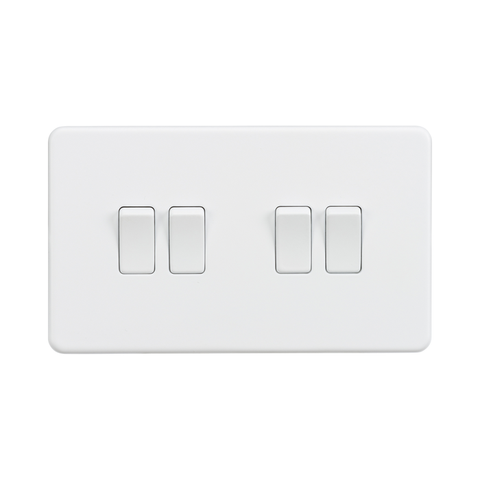 Matt White Light Switch (4G 2-way) by Knightsbridge with Screwless flat plate rated 10AX