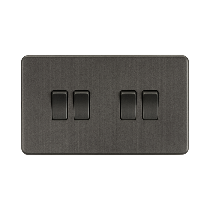 Smoked Bronze Light Switch (4G 2-way) by Knightsbridge with Screwless flat plate rated 10AX