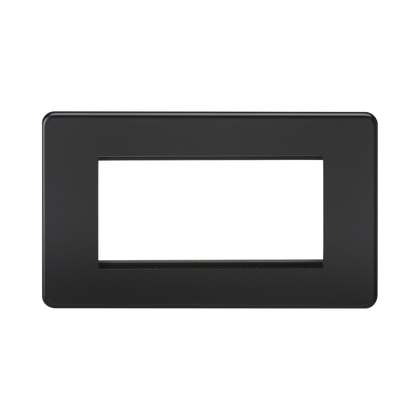 Knightsbridge Screwless Matt Black 4G Modular Faceplate SF4GMB