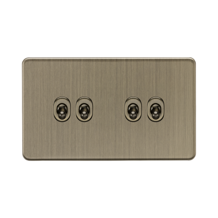 Antique Brass four-gang switch on a white background