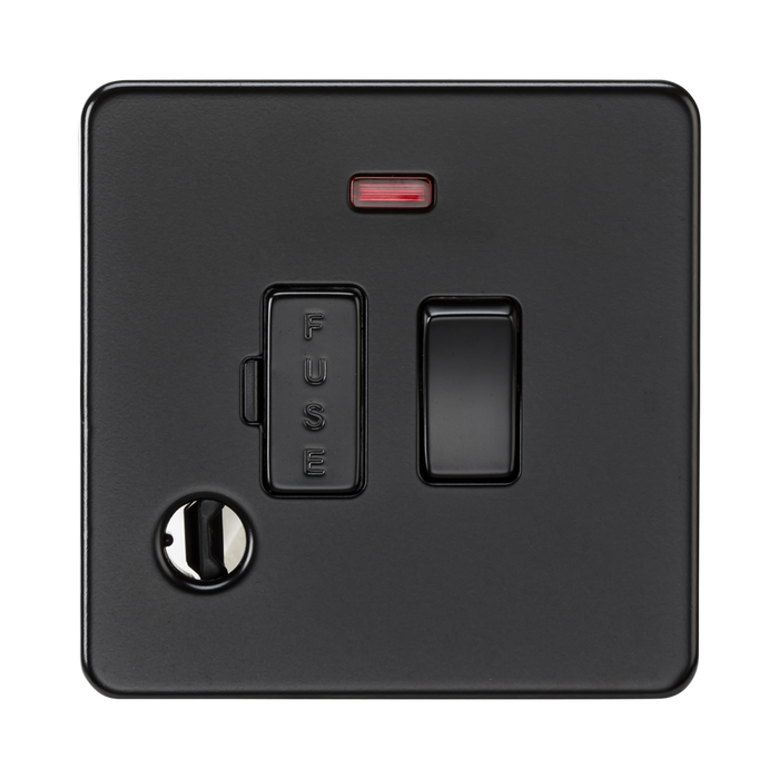 Knightsbridge Screwless Matt Black 13A Switched Fused Spur with Neon and Flex Outlet SF6300FMBB