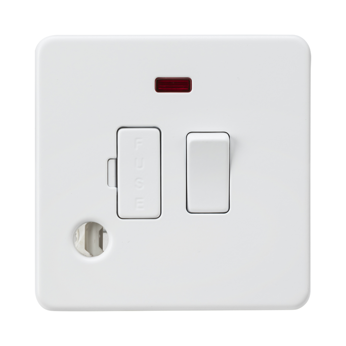 Knightsbridge Screwless Matt White 13A Switched Fused Spur with Neon and Flex Outlet SF6300FMW