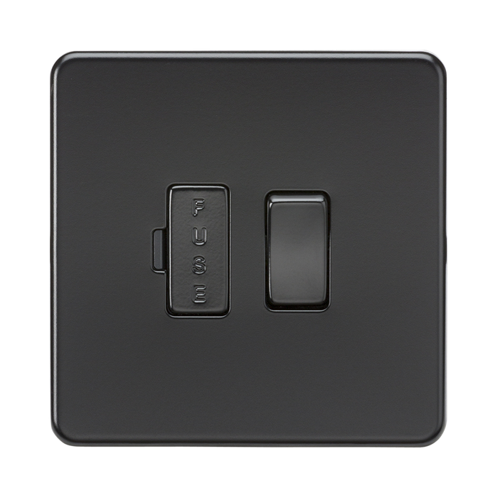 Matt Black Fused Spur by Knightsbridge with Screwless flat plate rated 13A
