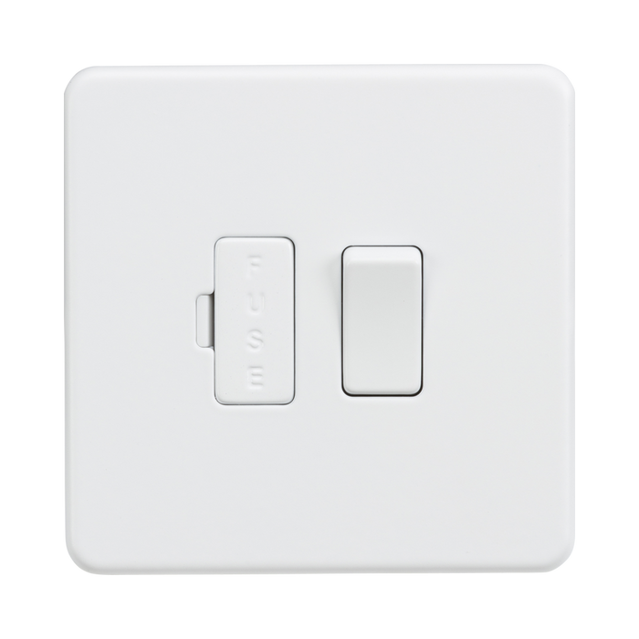 Matt White Fused Spur by Knightsbridge with Screwless flat plate rated 13A