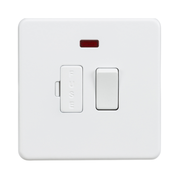 Matt White Fused Spur by Knightsbridge with Neon Light rated 13A