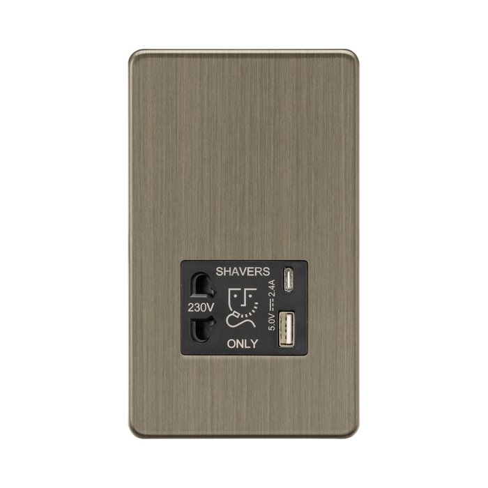 Antique Brass Shaver Socket by Knightsbridge with USB Ports