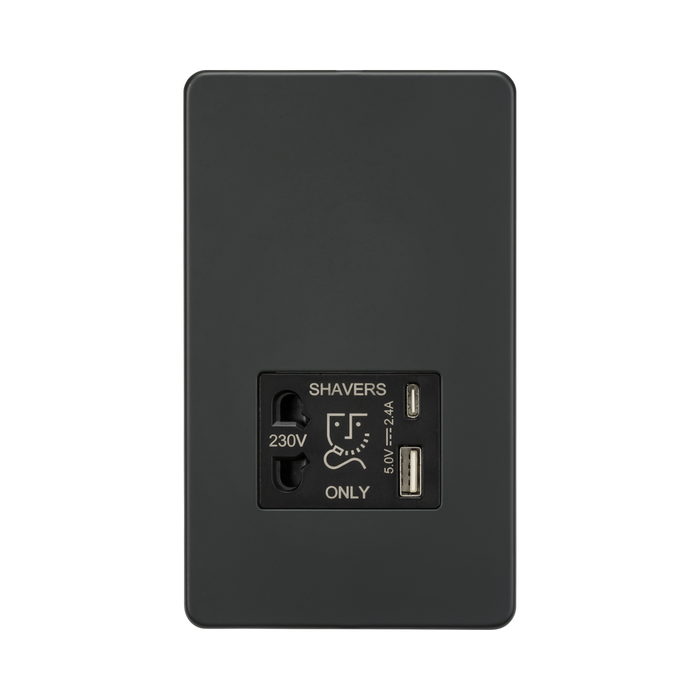 Anthracite Shaver Socket by Knightsbridge with USB Ports