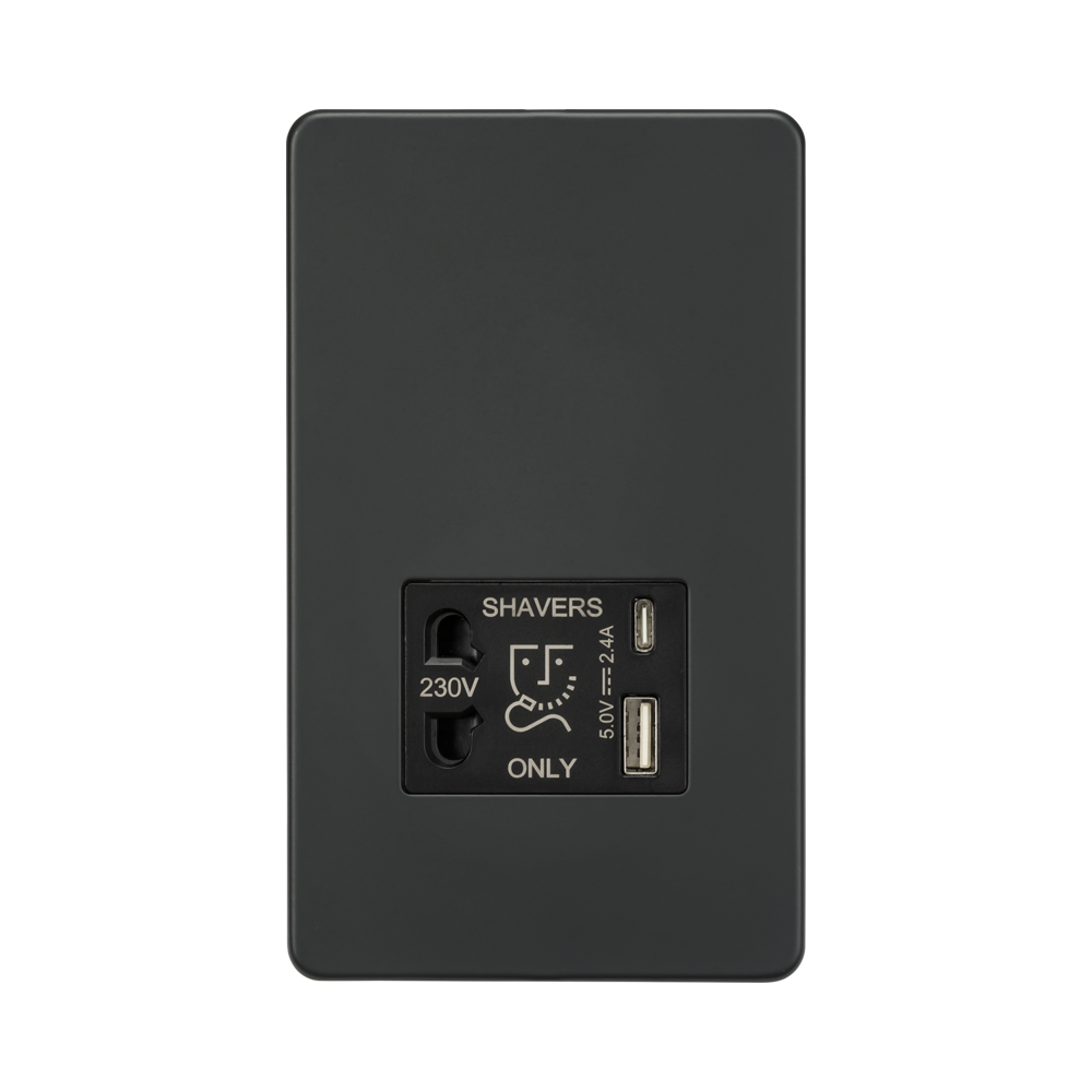 Knightsbridge Screwless Anthracite Shaver Socket with USB SF8909AT | RS ...
