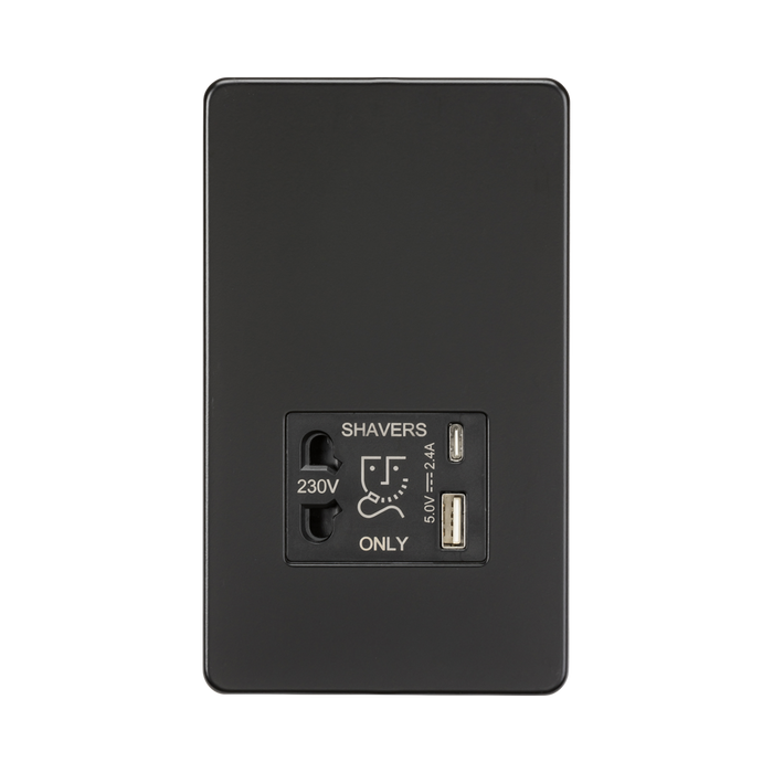 Matt Black Shaver Socket by Knightsbridge with USB Ports