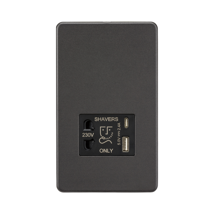 Smoked Bronze Shaver Socket by Knightsbridge with USB Ports