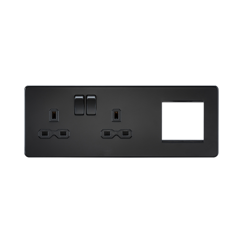 Knightsbridge Screwless Matt Black 13A 2G DP Socket + 2G Modular Combination Plate SFR192LMBB