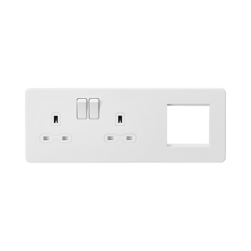 Knightsbridge Screwless Matt White 13A 2G DP Socket + 2G Modular Combination Plate SFR192LMW