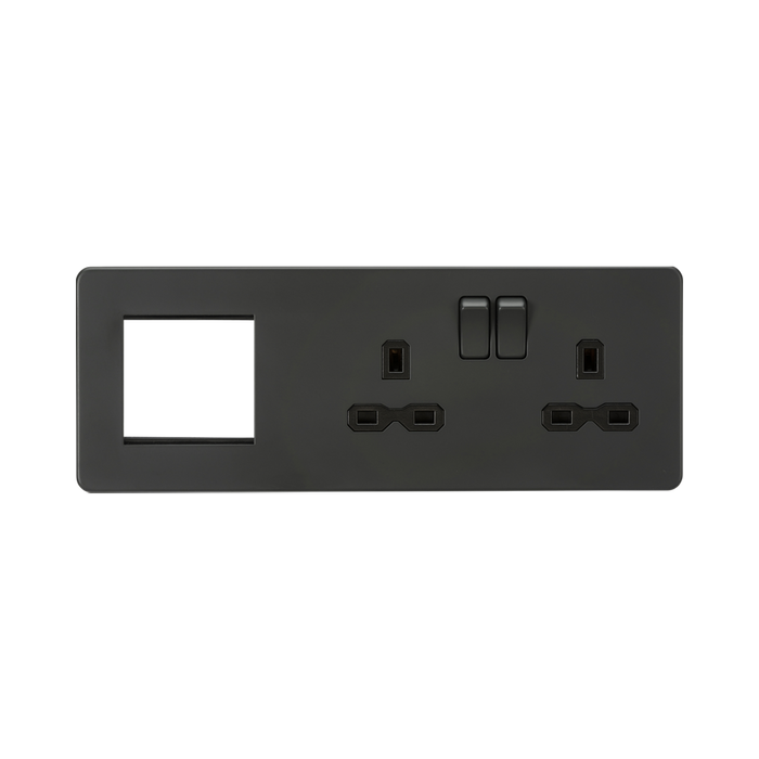 Knightsbridge Screwless Anthracite 13A 2G DP Socket + 2G Modular Combination Plate SFR192RAT