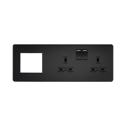 Knightsbridge Screwless Matt Black 13A 2G DP Socket + 2G Modular Combination Plate SFR192RMBB