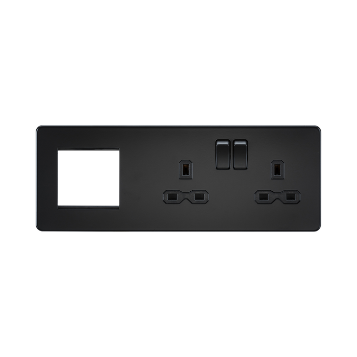 Matt Black Combination Plate by Knightsbridge with Euro Compatible rated 13A