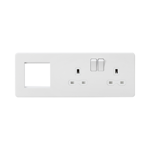 Knightsbridge Screwless Matt White 13A 2G DP Socket + 2G Modular Combination Plate SFR192RMW