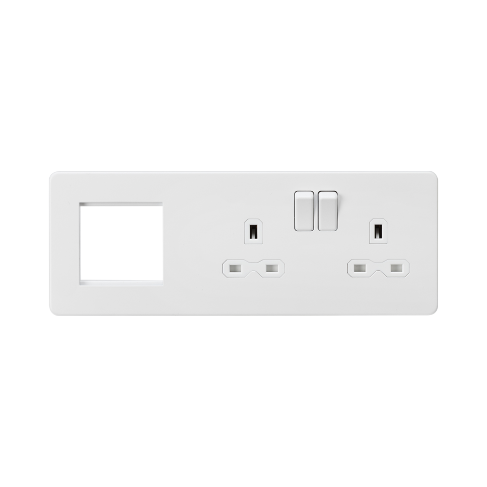 Buildrite Double Socket Knightsbridge Screwless Matt White Double Socket with 2G Euro Plate ...