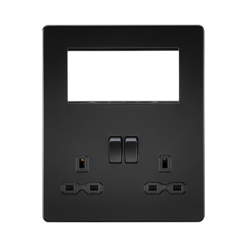 Knightsbridge Screwless Matt Black Multimedia Combination Plate SFR194MBB