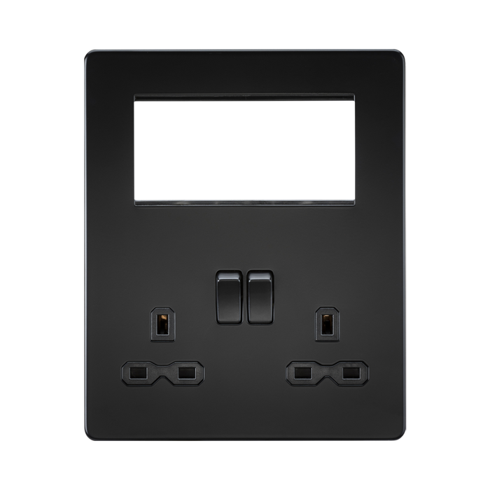 Knightsbridge Screwless Matt Black Multimedia Combination Plate SFR194MBB