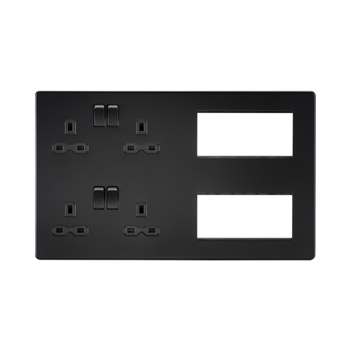 Knightsbridge Screwless Matt Black Multimedia Combination Plate SFR298MBB