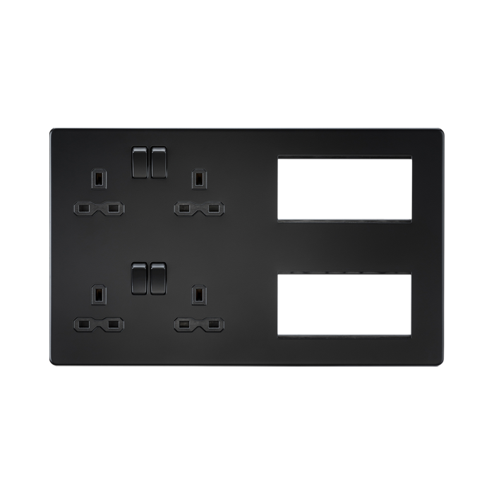 Matt Black Double Multimedia Combination Plate by Knightsbridge with Euro Compatible rated 13A